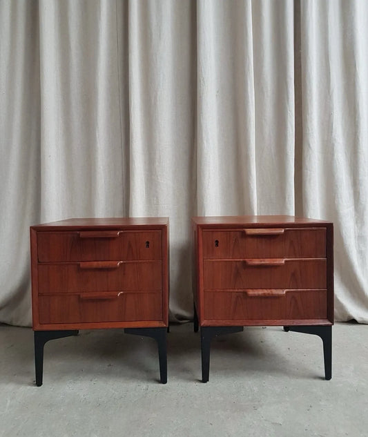 Vintage Pair of Danish Mid Century Bedside Chest Of Drawers Tables Retro Scandi R901