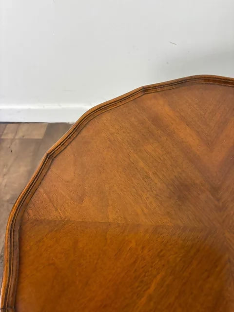 Vintage Walnut Veneer Scalloped Edge Coffee Table