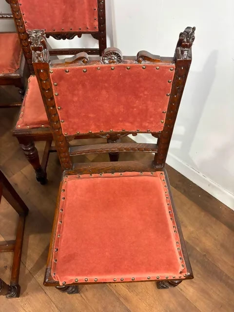 Victorian Set of Six Carved Oak Dining Chairs
