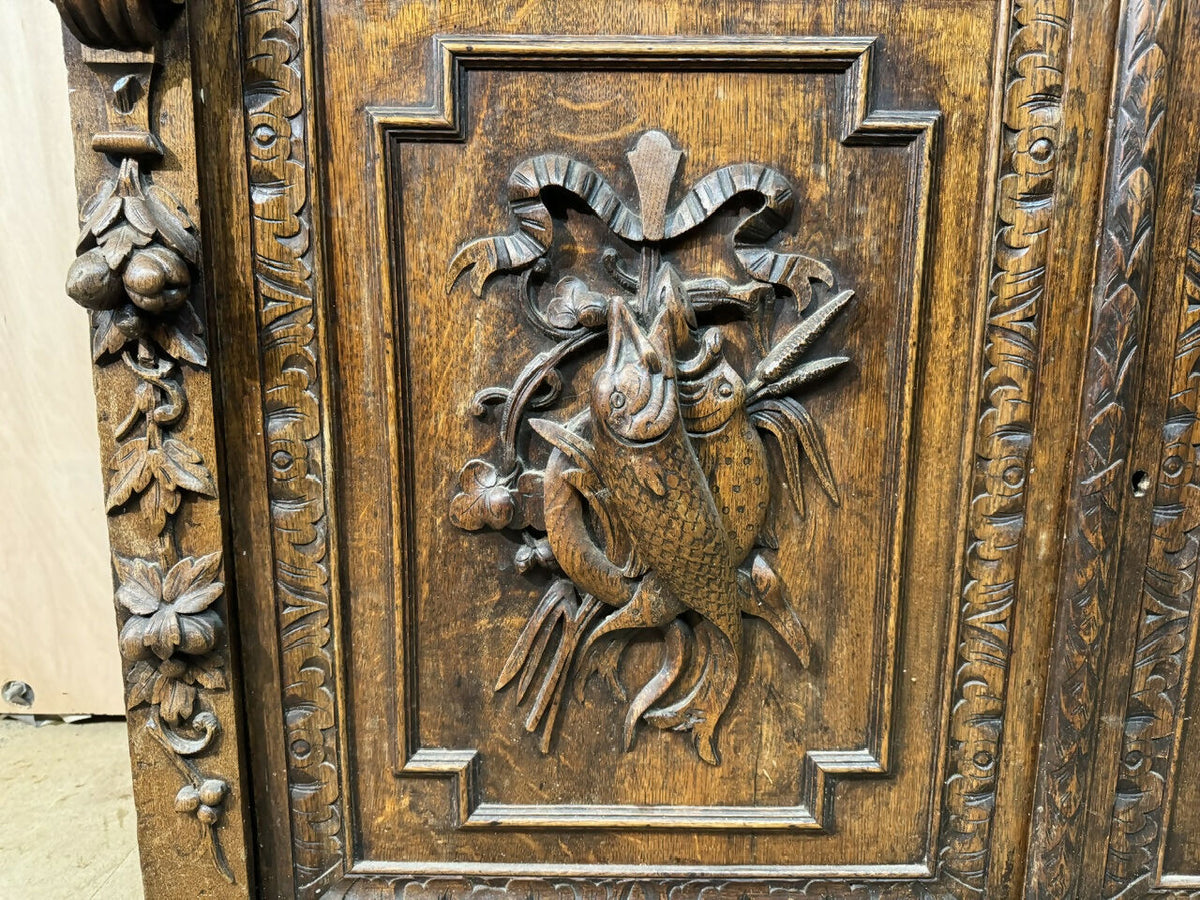 French Carved Oak Hunting Cabinet