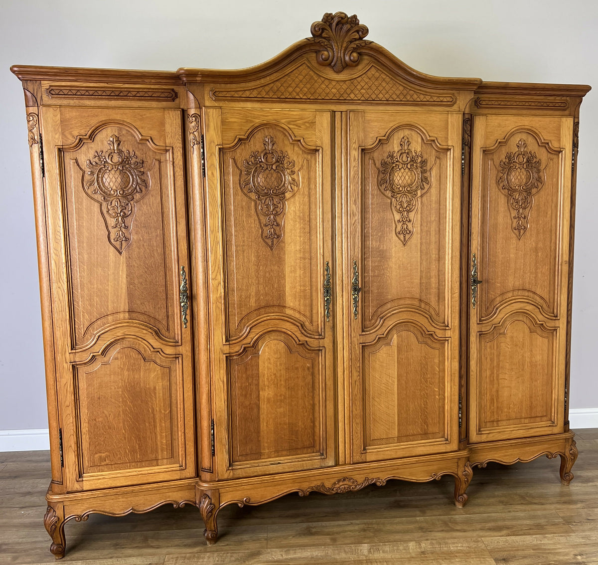 Wardrobe Vintage French Louis XVI Style Oak Four Door Carved Armoire LOT 6516