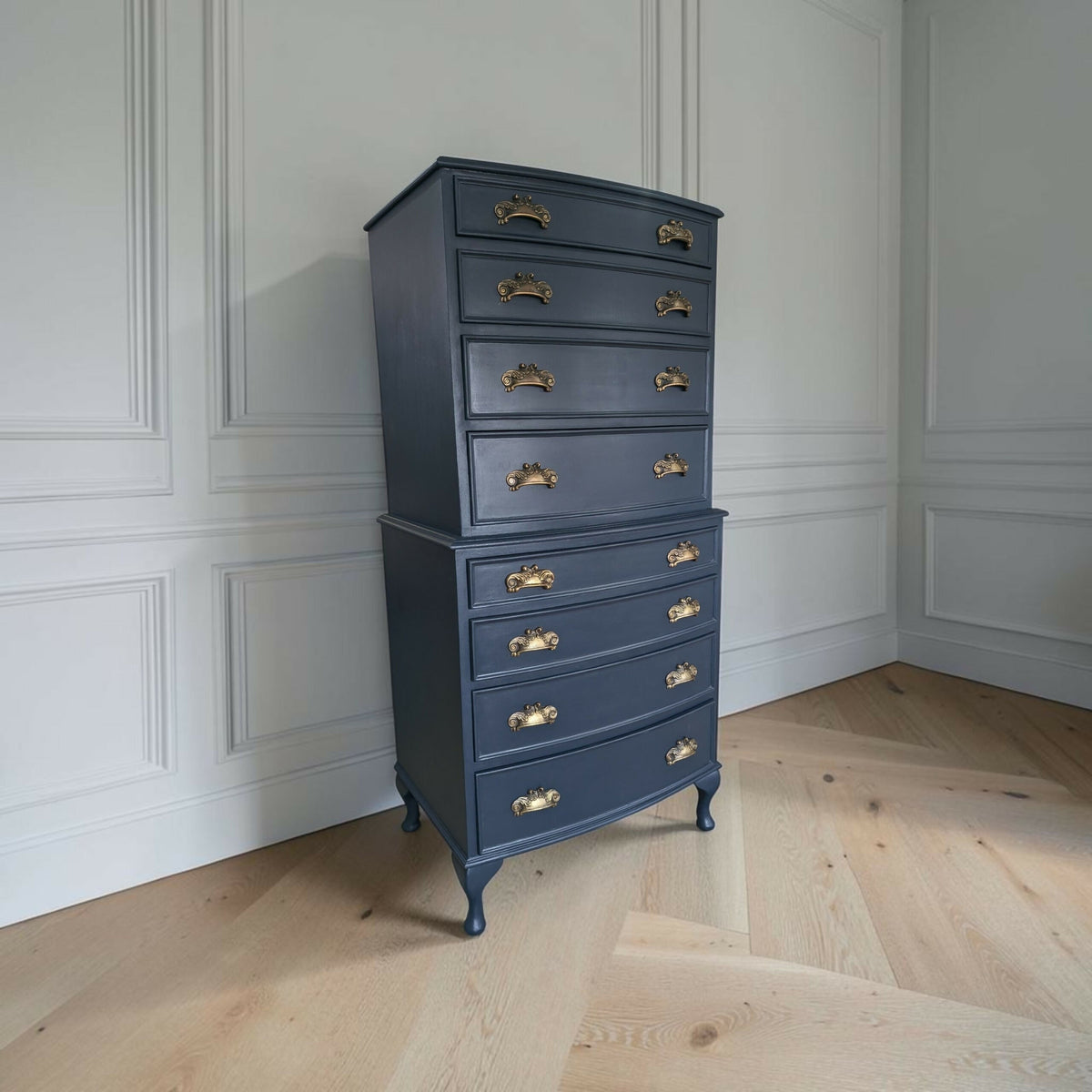 Vintage navy blue chest of drawers 8 drawers tallboy