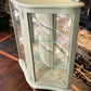 Vintage Curved Display Cabinet | Sage Green & Gold | Floral Botanical Interior | Lockable Glass Drinks Cabinet