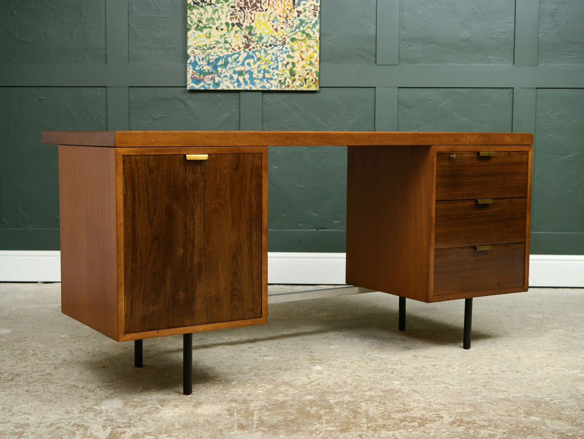 Mid Century Teak Office Desk with Black Top - Danish?