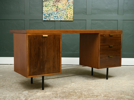 Mid Century Teak Office Desk with Black Top - Danish?