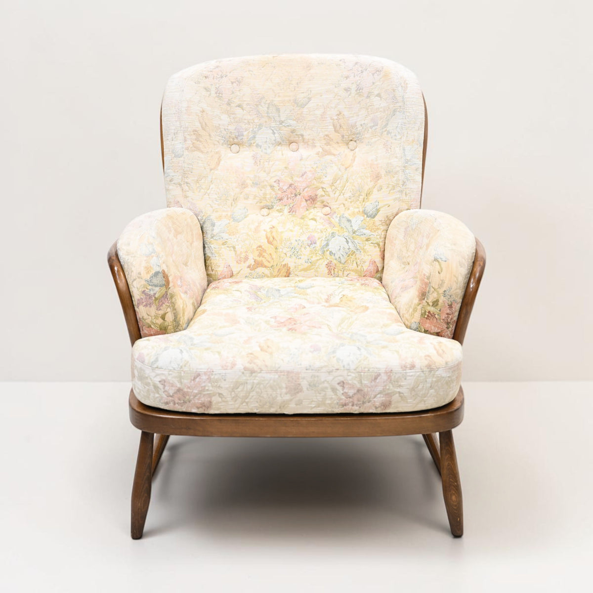 Ercol Jubilee Easy Chair Cream Floral Upholstery New Webbing FREE UK Delivery*