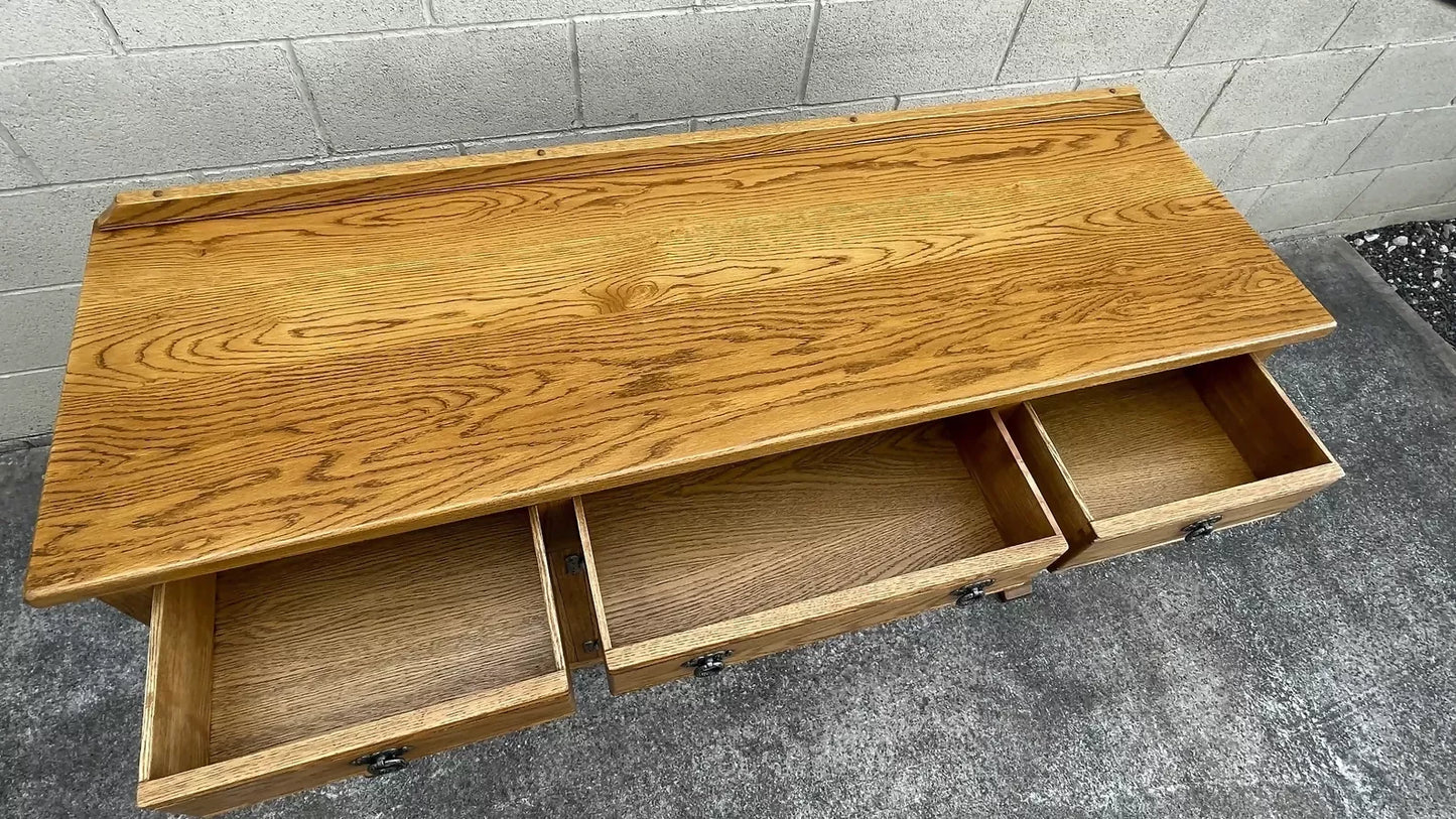 A WOOD BROTHERS OLD CHARM VINTAGE CARVED OAK SIDEBOARD / DRESSER BASE.