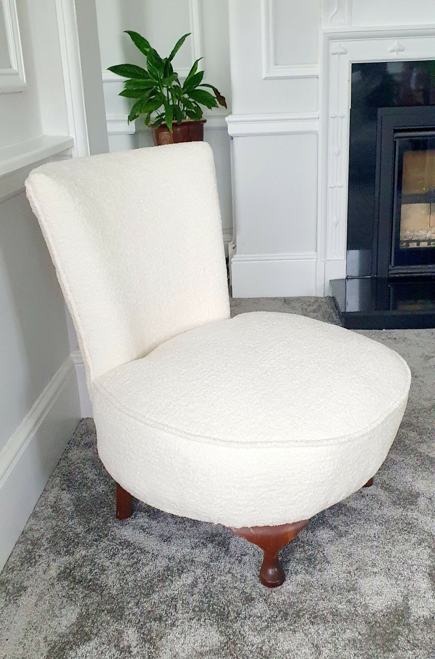 Antique Victorian Bedroom Chairs White Boucle- Newly Upholstered.