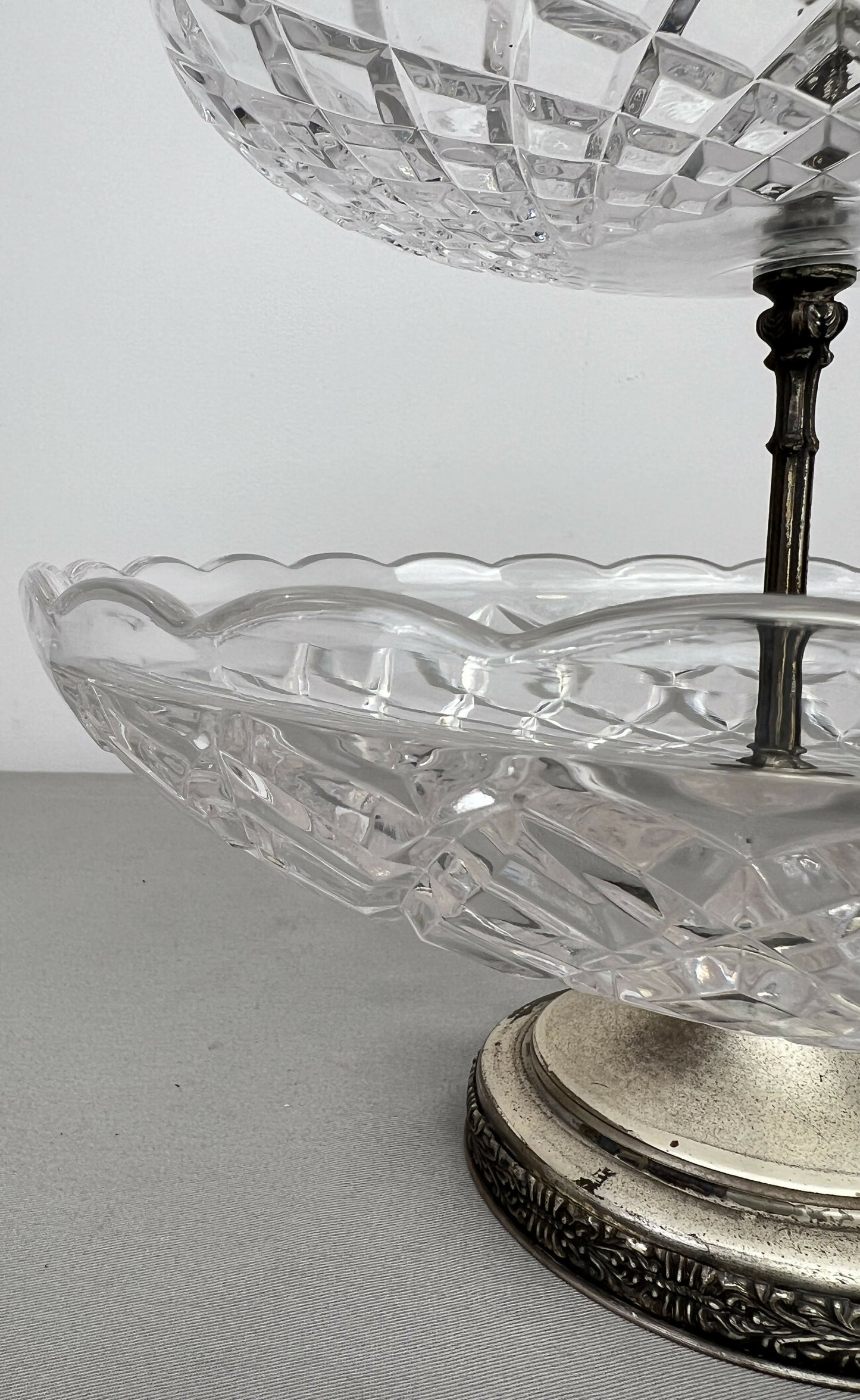 Bomboniere Vintage French Crystal Cut Three Tier Serving Cake Stand LOT 6439