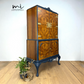 Navy blue Queen Anne cocktail cabinet, refurbished Art deco drinks cabinet, Sideboard walnut