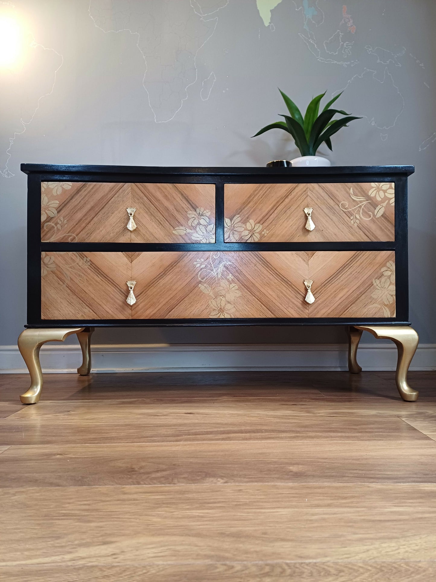 Upcycled Black and Gold Chest of Drawers