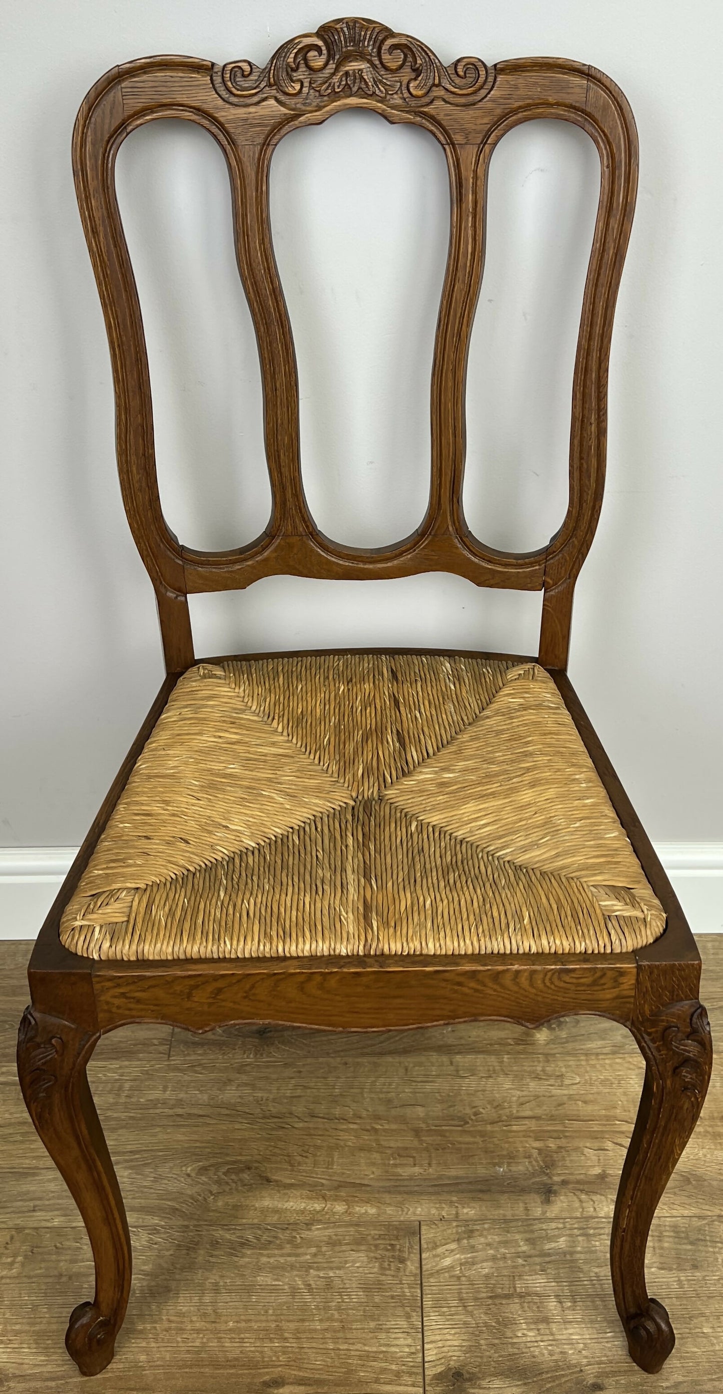 Dining Chairs Vintage French Louis Style Oak Rush Seat Set of 6 Chairs LOT 6348