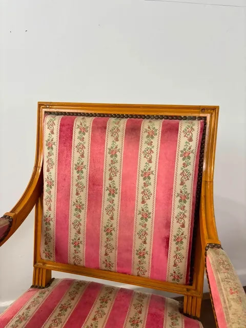 Pair of French Louis XVI Style Upholstered Armchairs