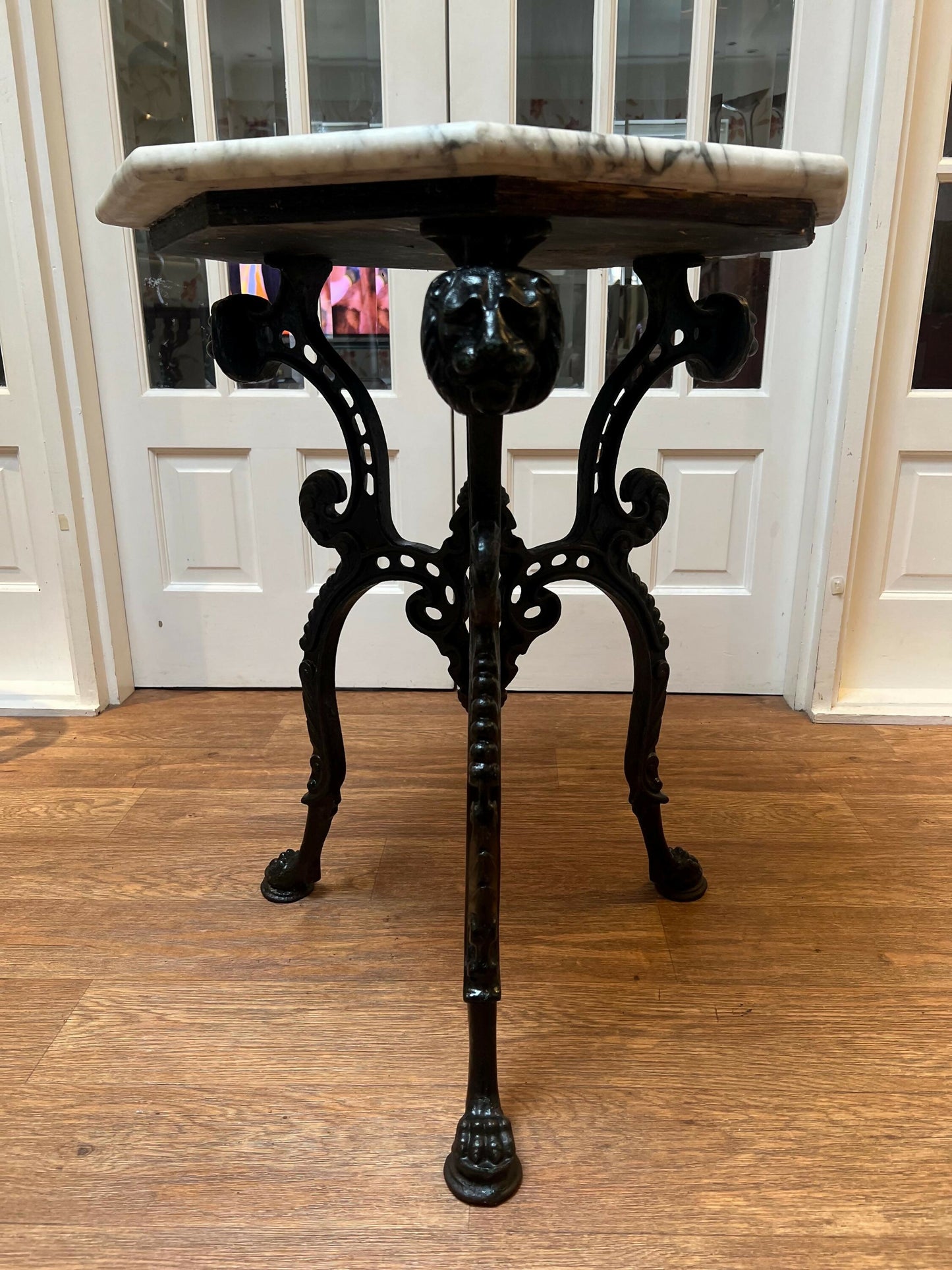Cast Iron Lions Head Table with Marble Top