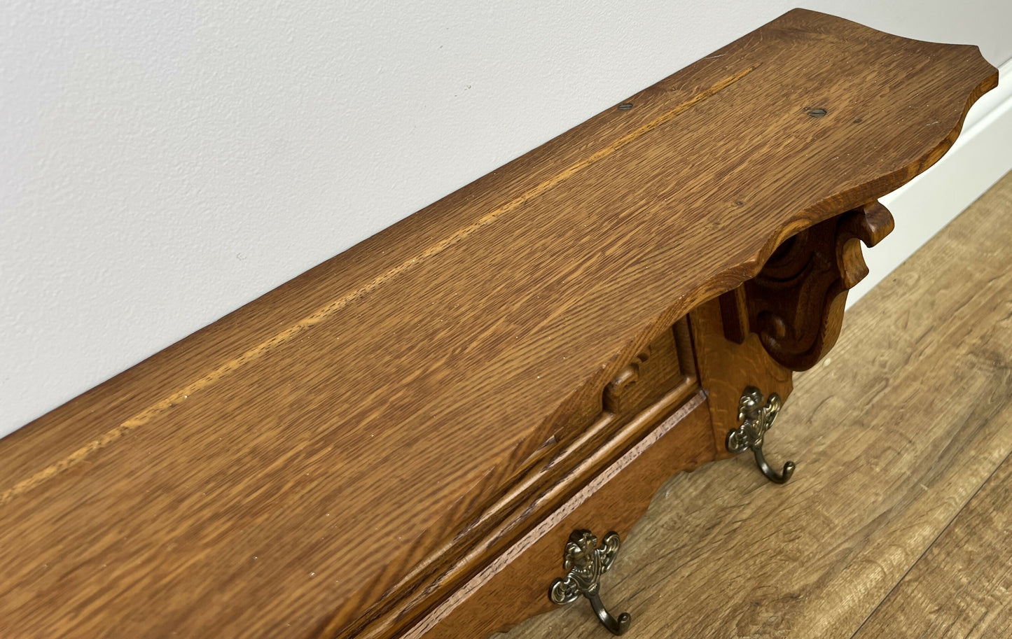 Coat Rack Vintage French Oak Wall Mounted 6 Hooks Carved Rack Hanger LOT 6304