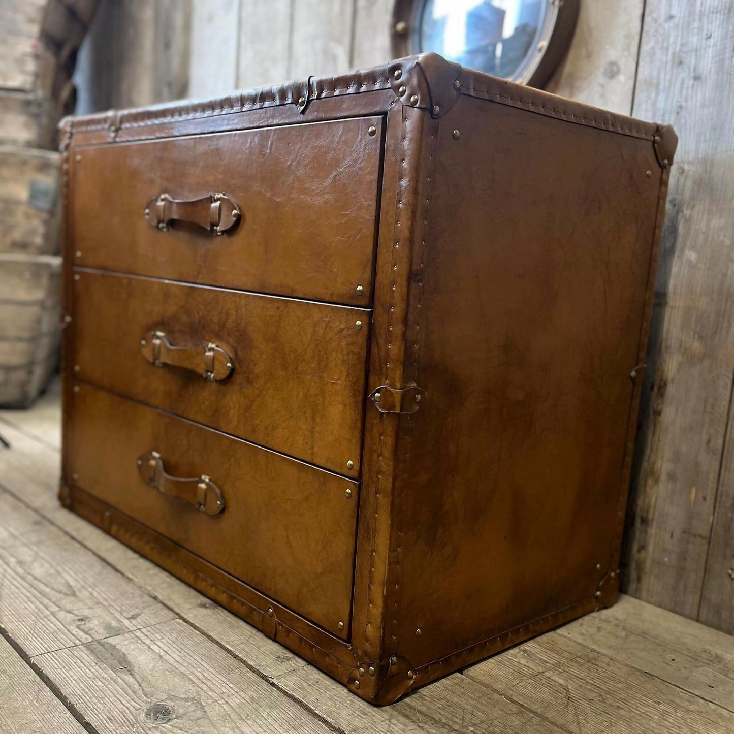English handmade vintage luxury leather drawer chest - London tan