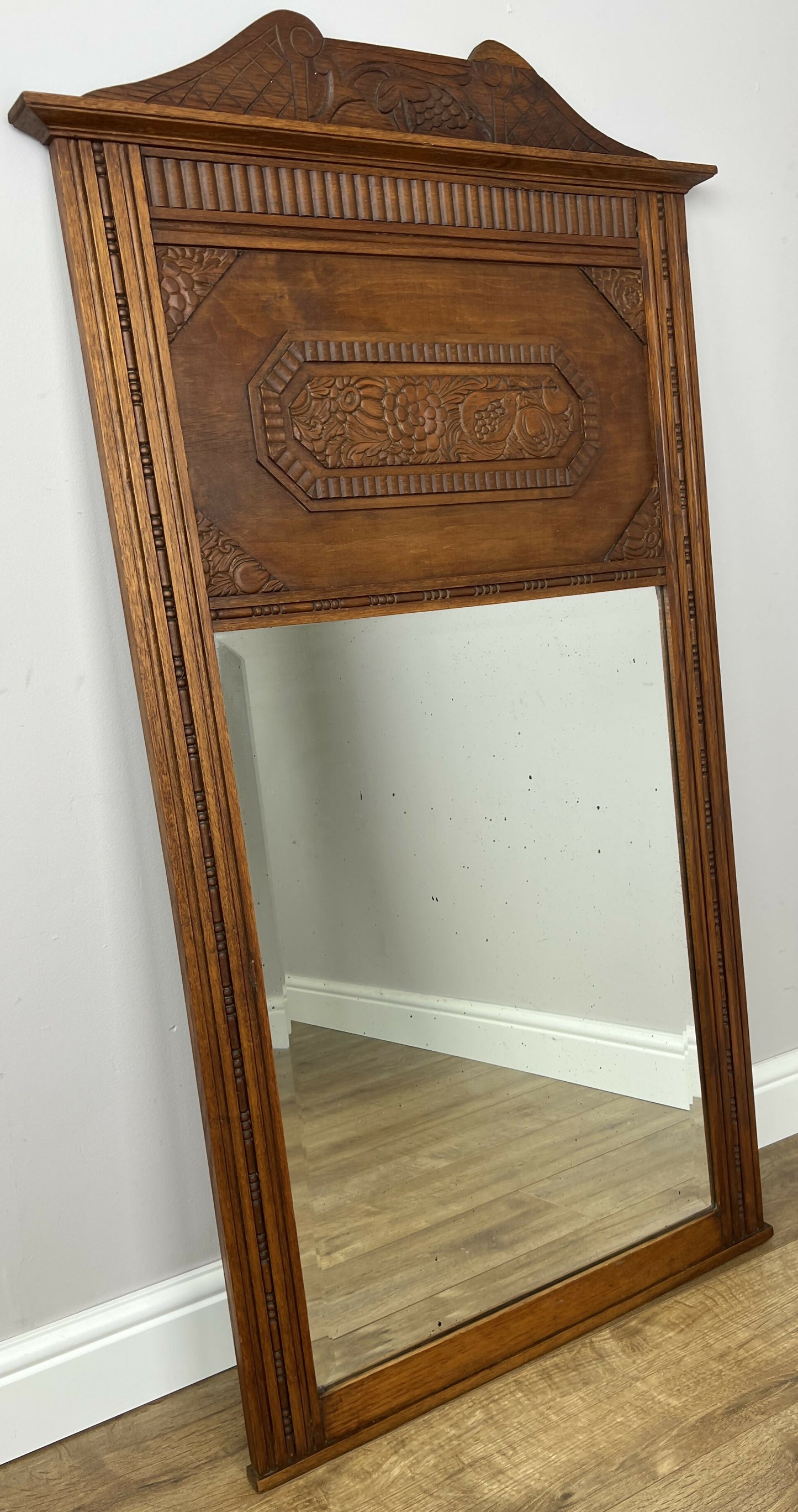 Mirror Antique French Style Oak Carved Decorative Frame Wall Mirror LOT 6276