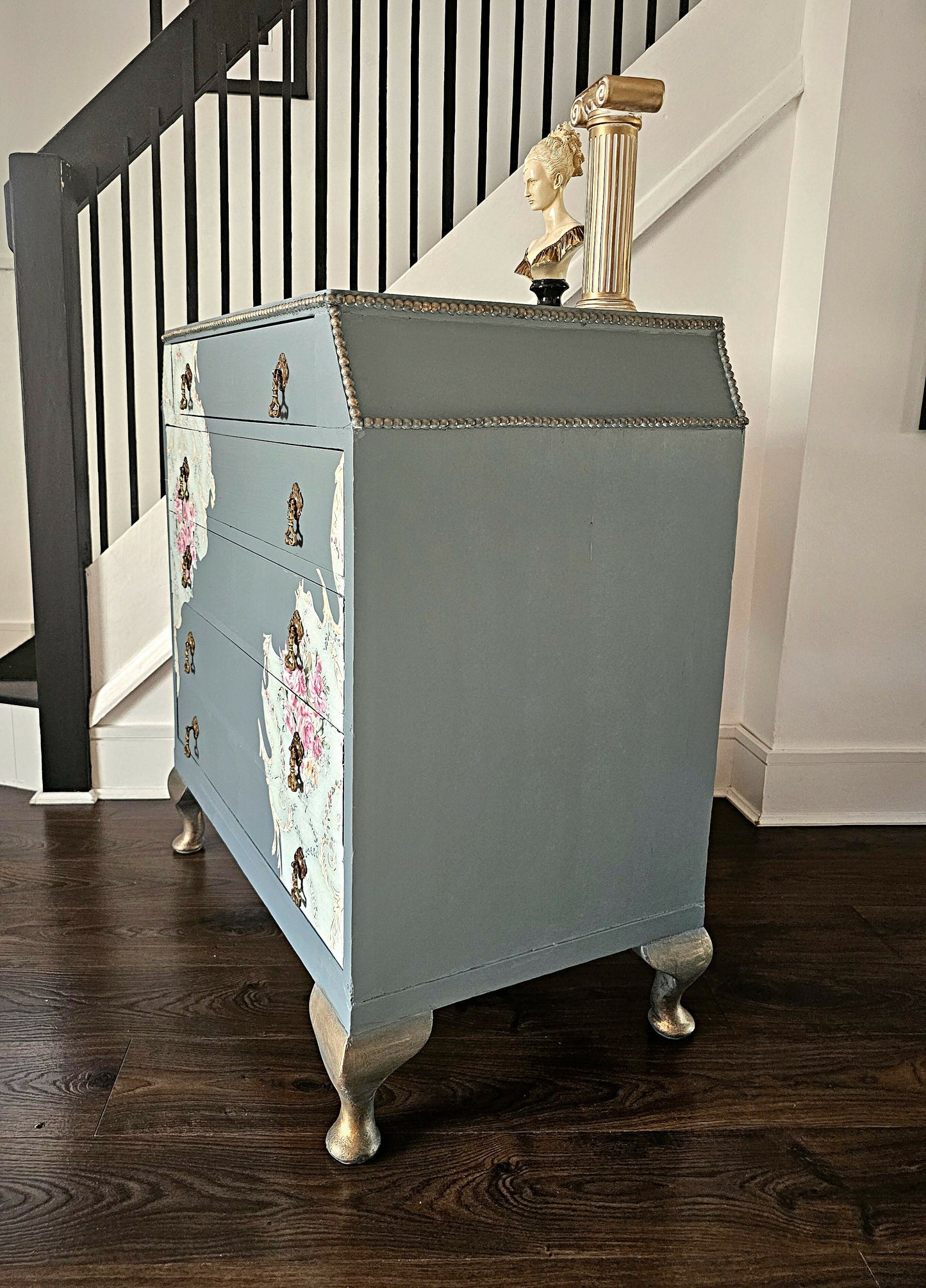 Vintage Mid Century Chest of Drawers Grey Fusion Mineral Paint Restored