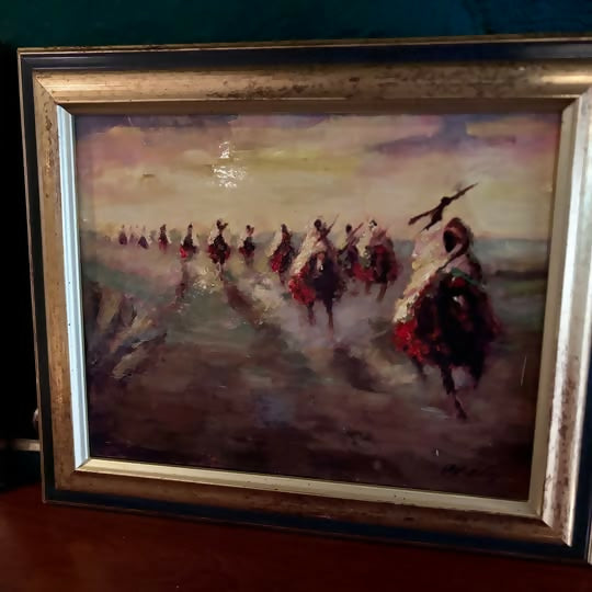 Vintage Set of x4 Desert/Eastern Oil Paintings, Gold Framed, Signed by Same Artist