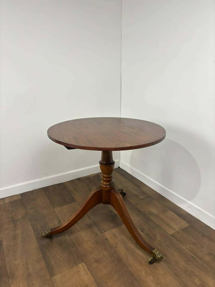 Antique Oak Round Console Table On Triform Base