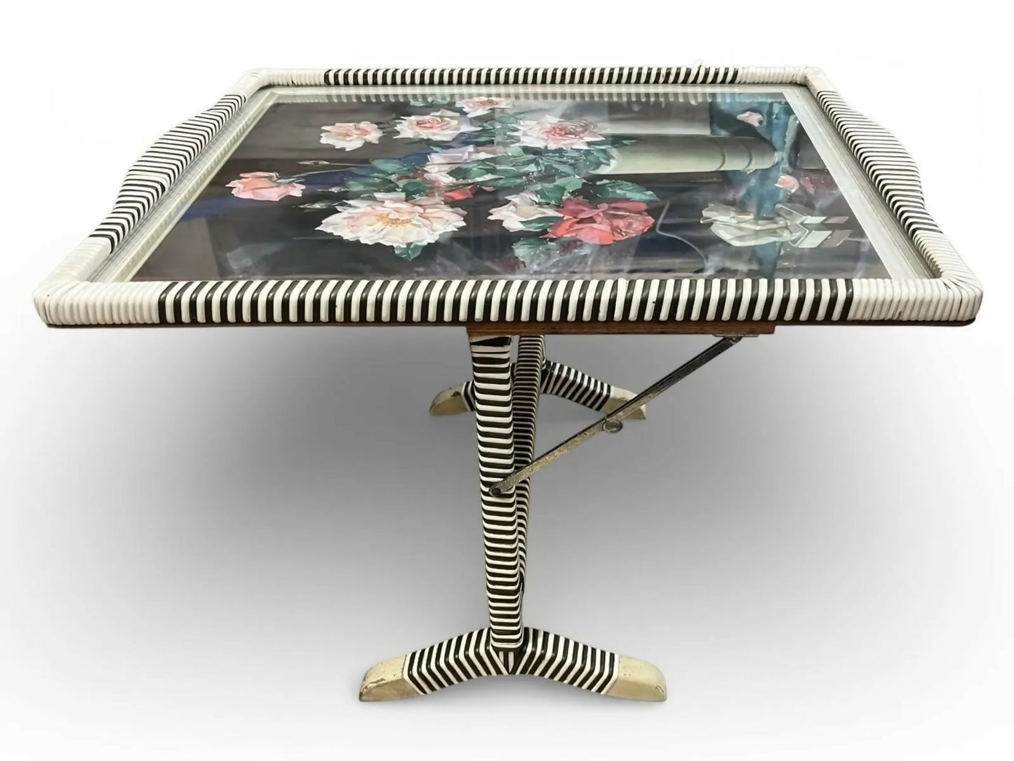1950s firescreen table with lithograph, convertible fire screen, Edwin Byatt MCM