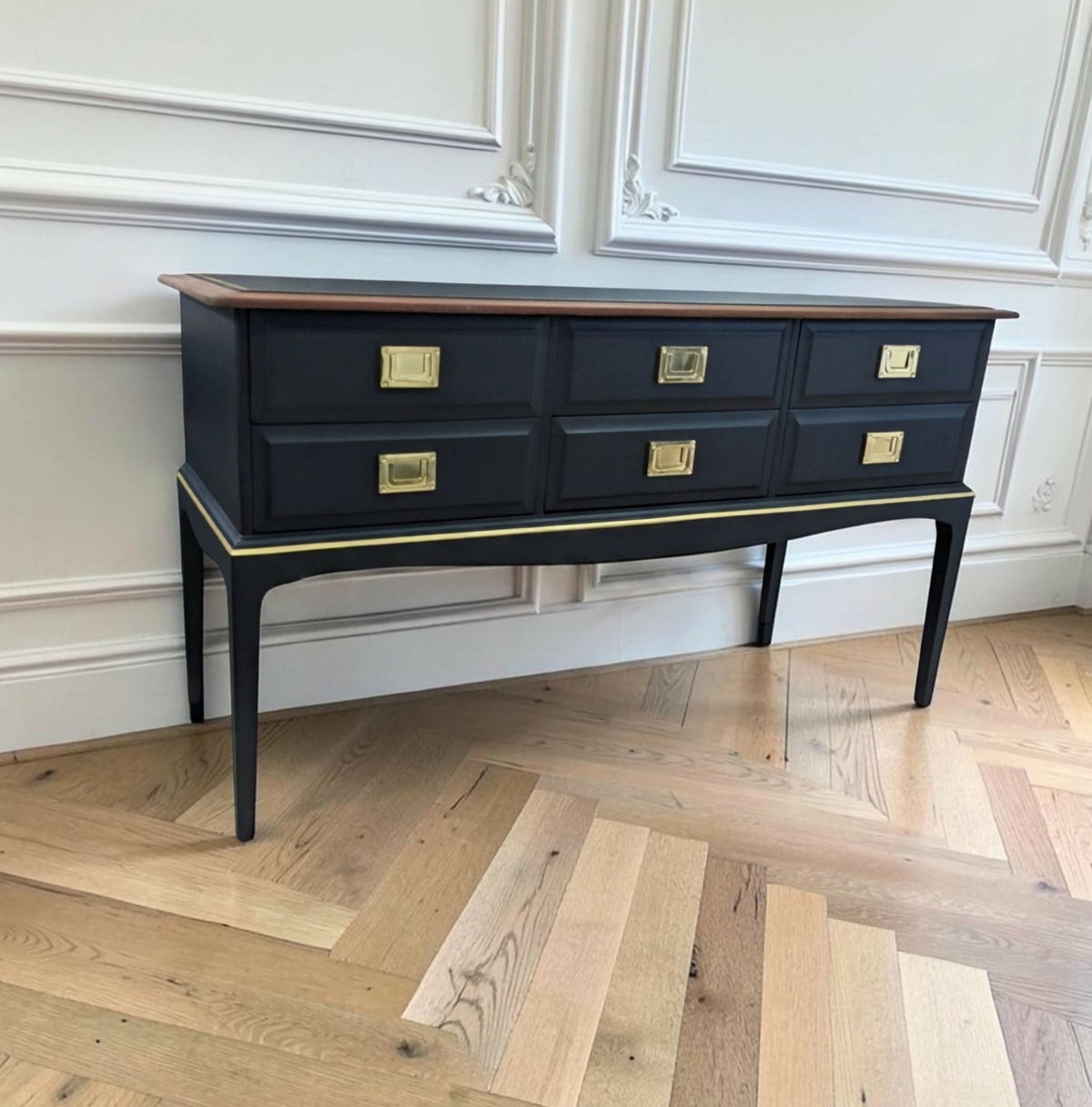 Stag minstrel black gold console table/ mid century modern vintage sideboard