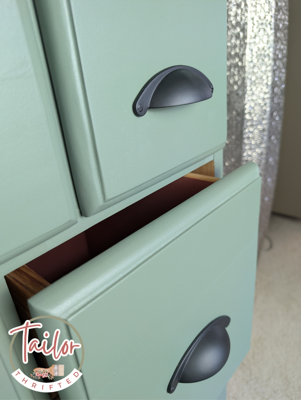 Professionally Upcycled 9-Drawer Captain's Chest – Sage Green & Dark Wood