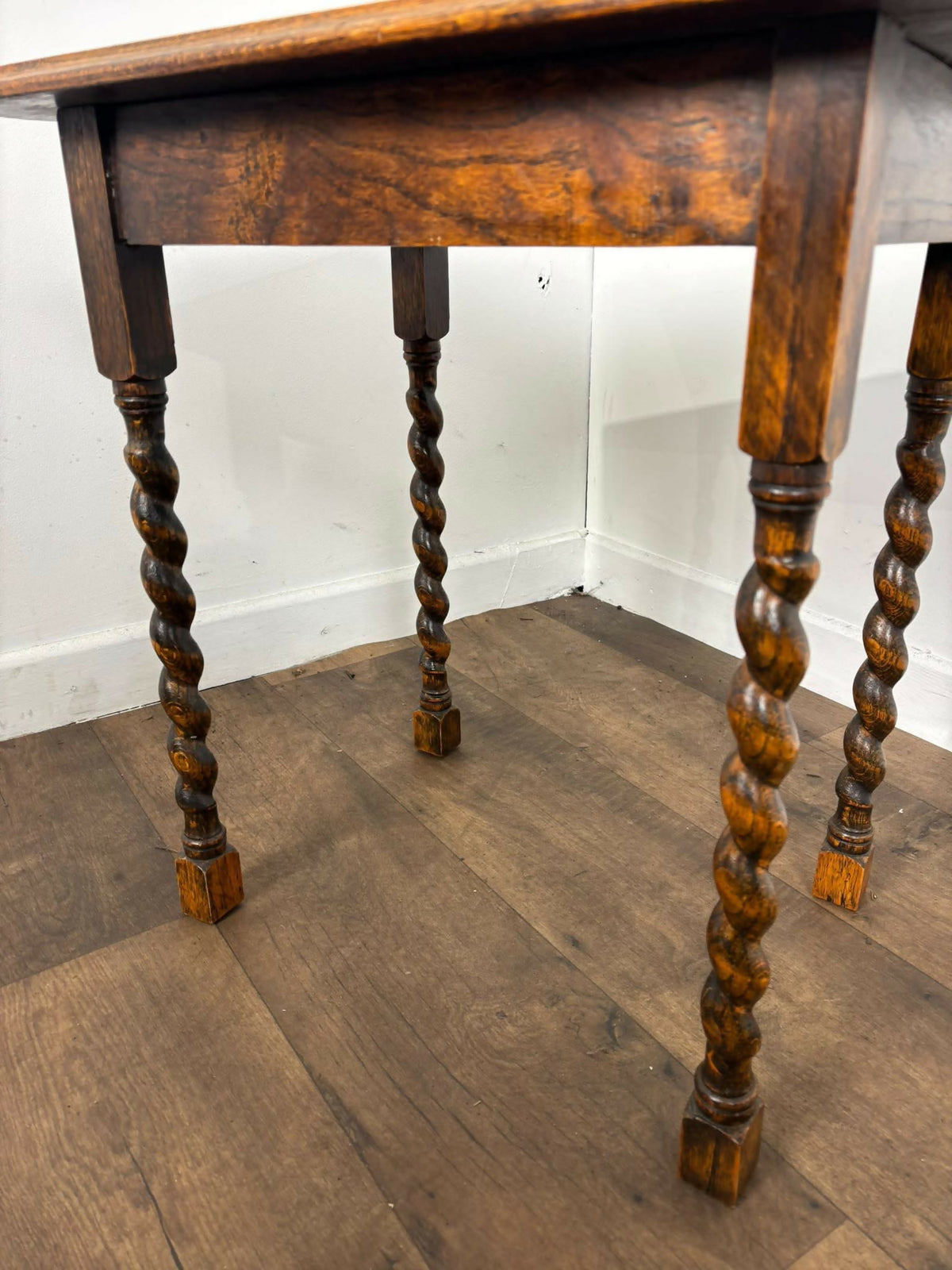 Vintage Oak Side Table With Barley Twist Legs