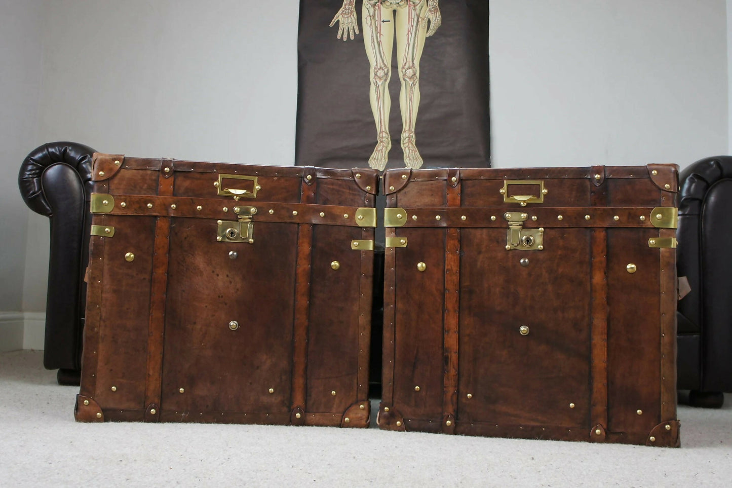 Luxury Leather Hand Dyed Travel Storage Trunks