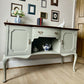 Antique Sage Green Greyish Sideboard: Bow-Fronted Cabinet with Brass Rail