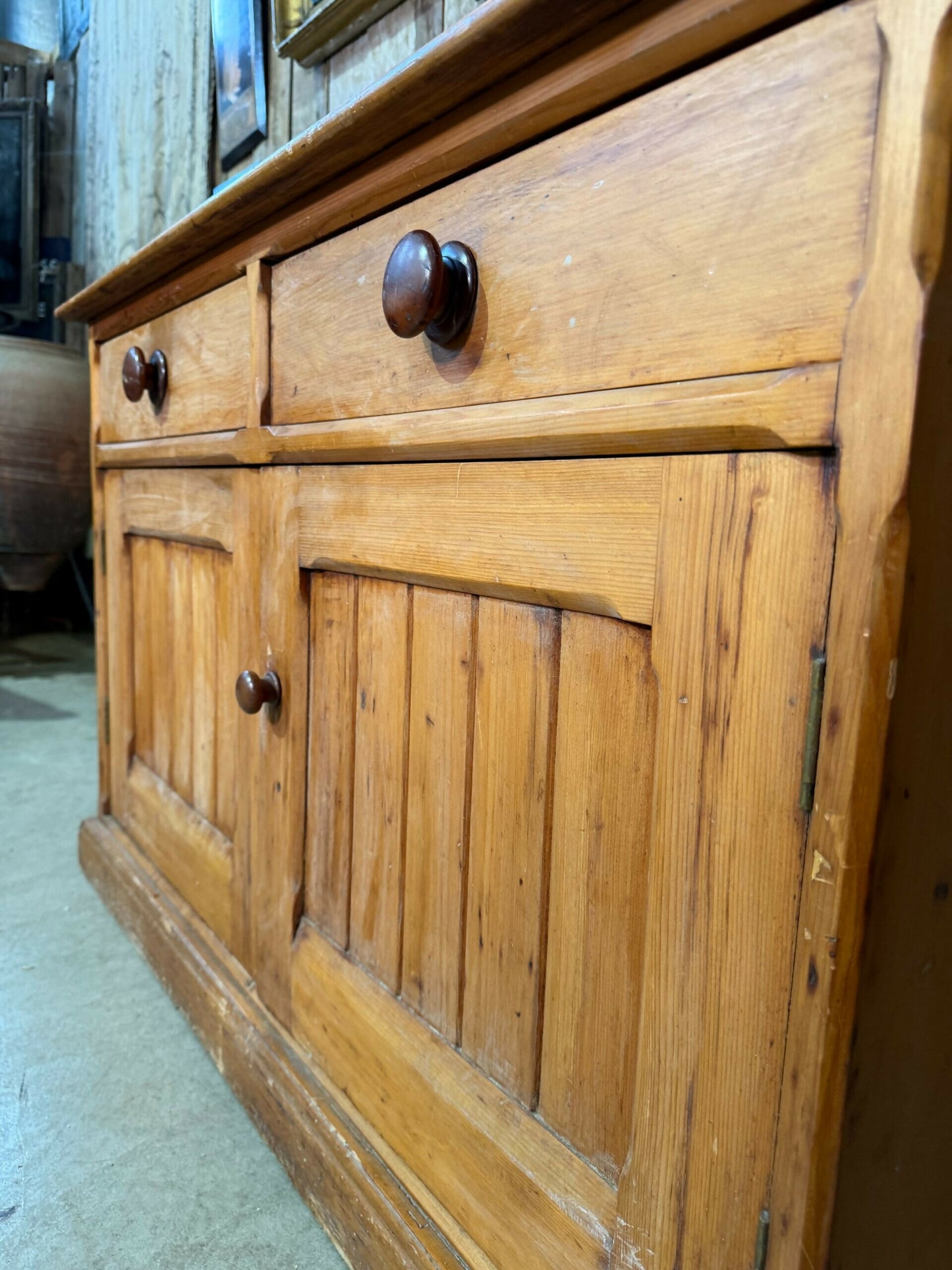 Antique Edwardian Pine Two Door Low Housekeeper Pantry Kitchen Cupboard, c.1920