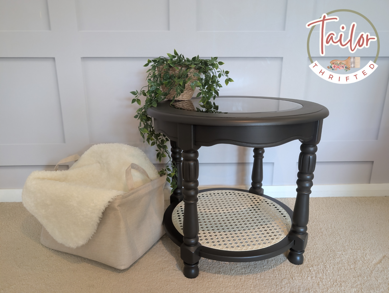 Tailor Thrifted Upcycled Vintage Cane and Glass Table Set 16