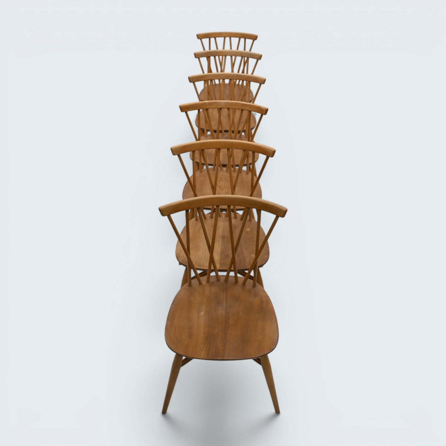 Set of 6 Vintage Ercol Candlestick Dining Chairs Blonde Elm Mid Century Retro