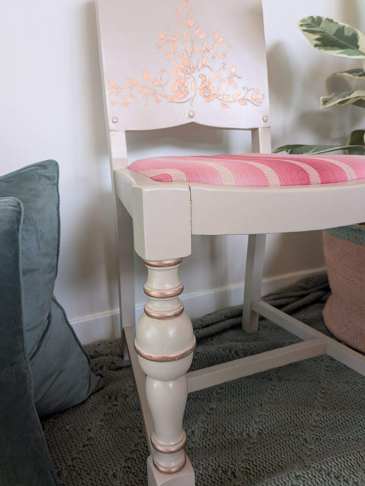 Upcycled statement chair – dressing table chair - cream taupe