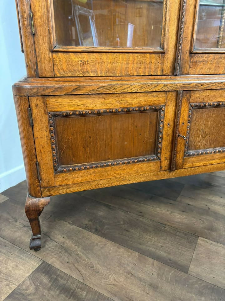 Vintage Oak Display Cabinet With Two Glass Doors