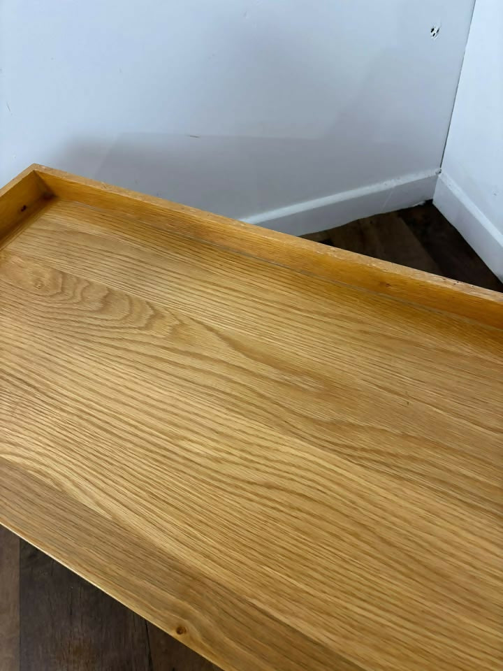 Modern Oak Storage Bench With Two Wicker Drawers