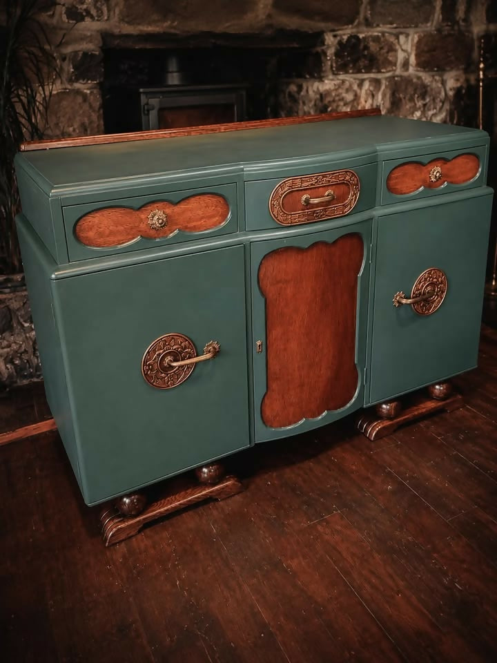 Vintage Art Deco Sideboard - Green & Original Wood