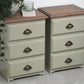 Pair of Vintage Wooden 3 Drawers Bedside Tables, in Sage Green