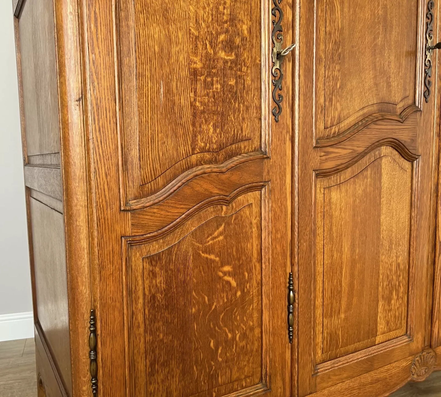 Wardrobe Vintage French Louis XVI Style Four Door Oak Carved Armoire LOT 6080