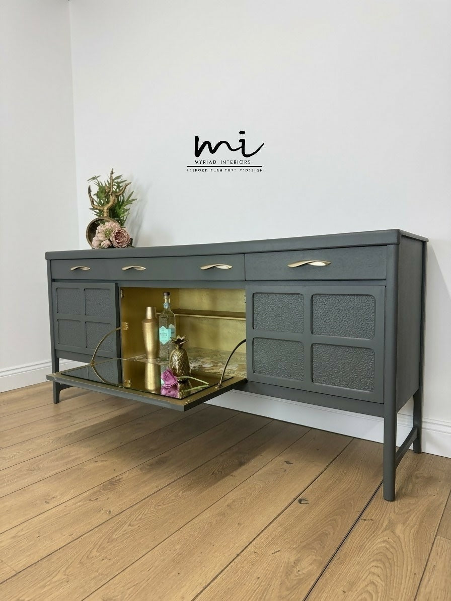 PAINTED TO ORDER Refinished Vintage Large Nathan Sideboard Drinks Cabinet In Deep Dusky Olive Green