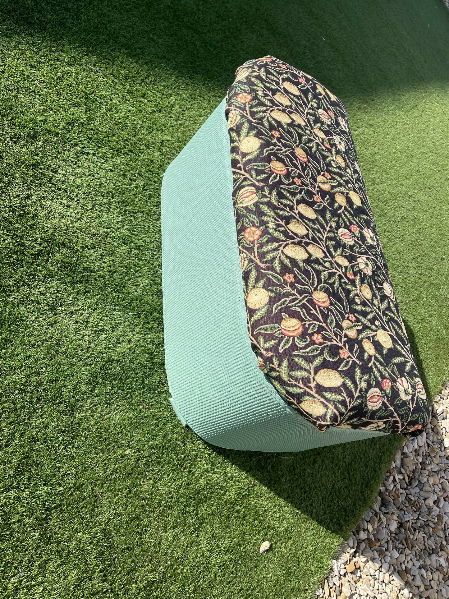 beautiful green repainted mid century storage seat/ ottoman. You choose the fabric from select given.