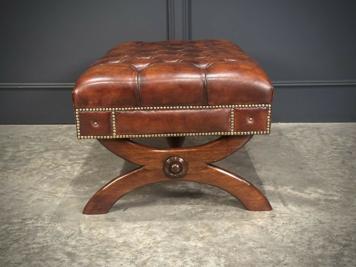 Hand Dyed Buttoned Leather Footstool