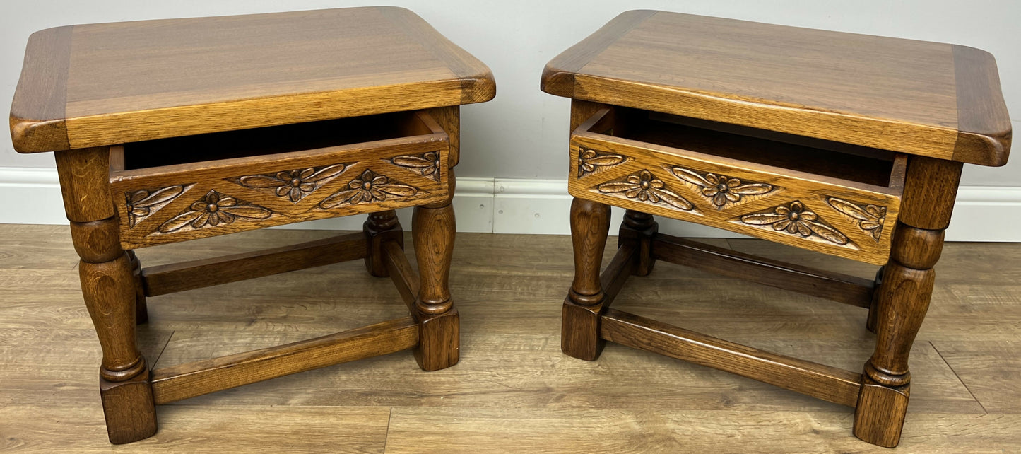 Pair of Bedside Tables Vintage French Oak Nightstands Carved Cabinets LOT 6212