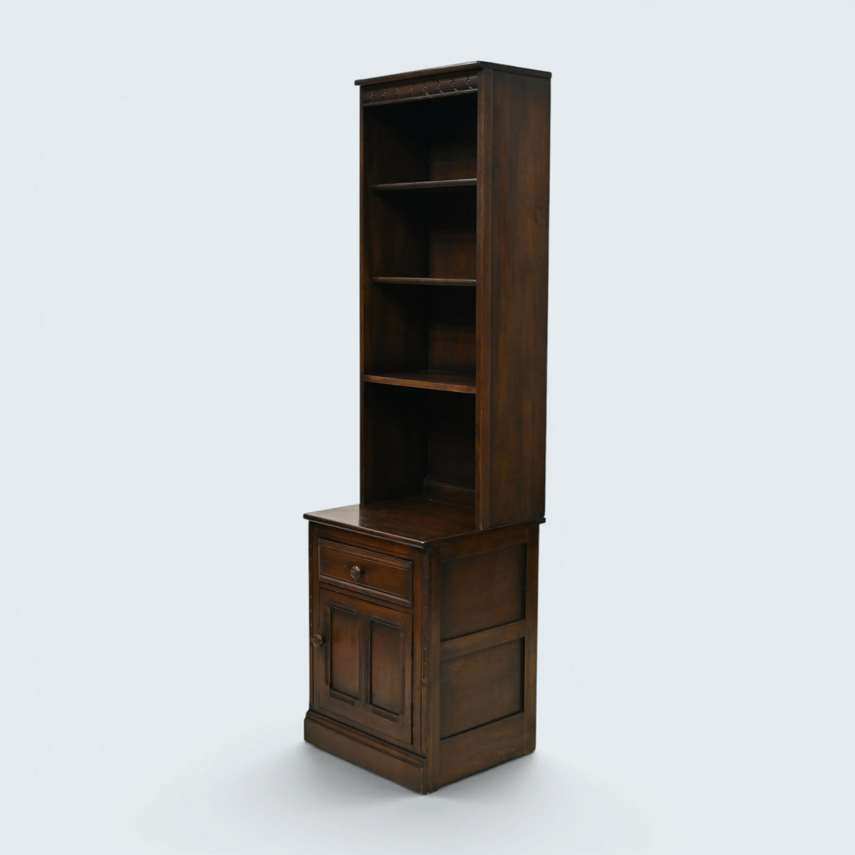 Ercol Narrow Mural Bookcase 3 Shelves Cupboard & Drawer Dark FREE UK Delivery*
