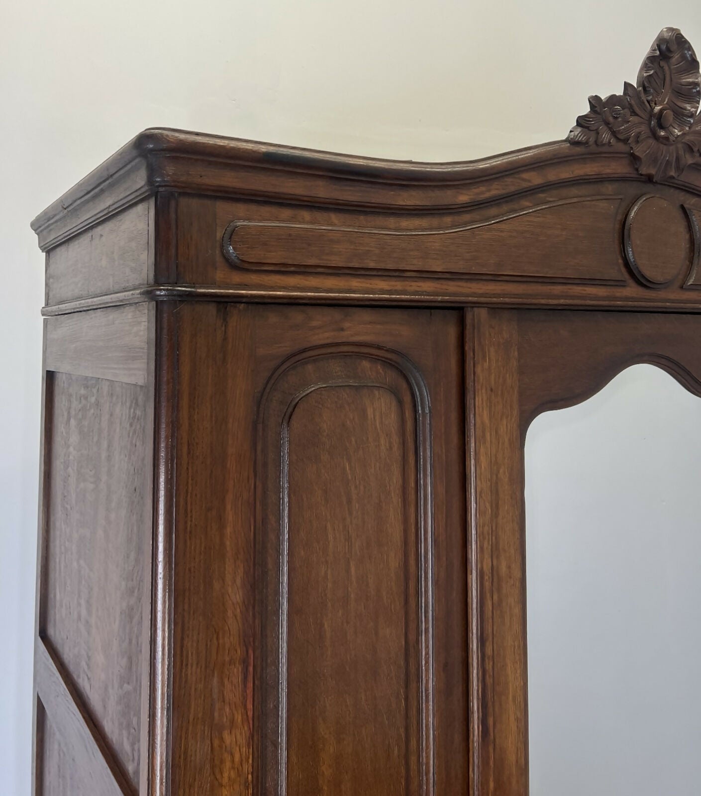 Wardrobe Antique French Style Oak Mirrored Door Carved Armoire LOT 4796