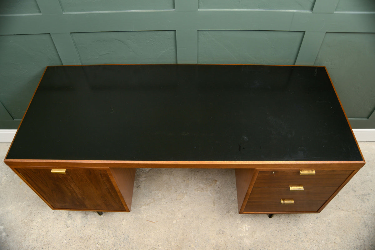 Mid Century Teak Office Desk with Black Top - Danish?