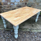Solid Farmhouse Dining Table | Hand-Finished Painted Base & Natural Wood Top | Rustic Country Kitchen Table