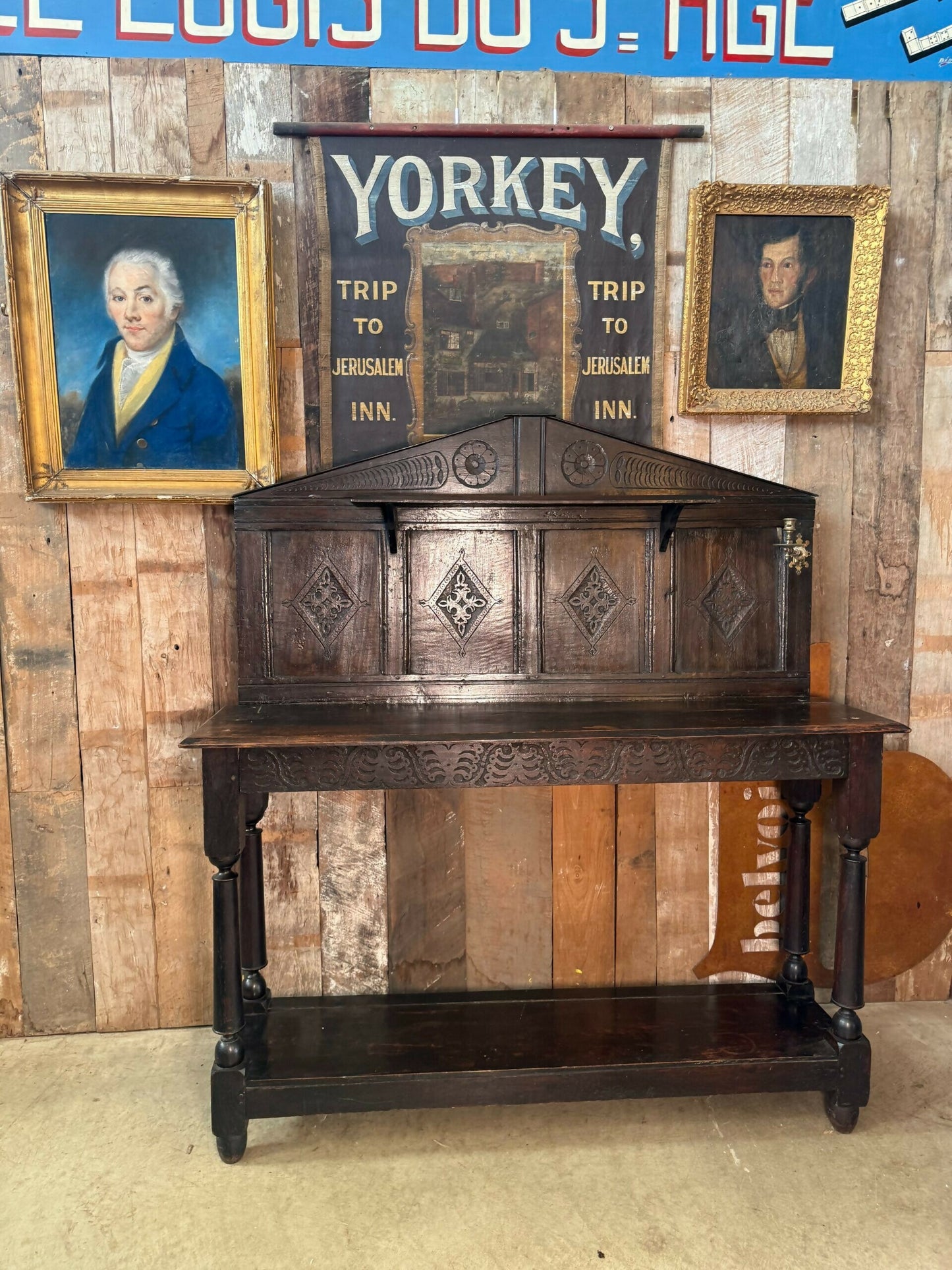 Antique Early Georgian Galleried Console Hall Two Tier Table, c1760