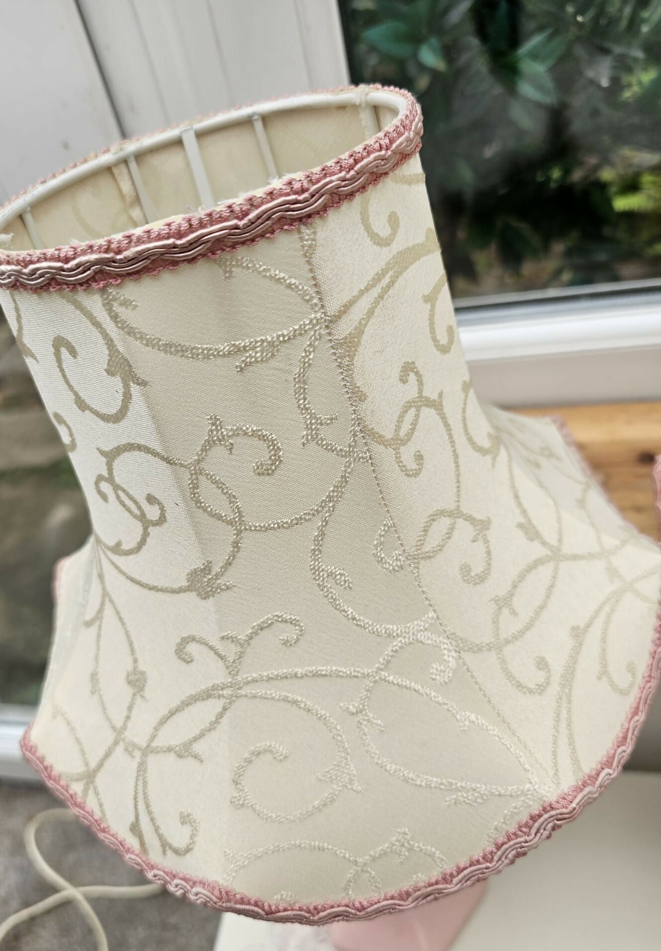 Vintage St Michael hexagonal ceramic ginger jar table lamps in pastel pink