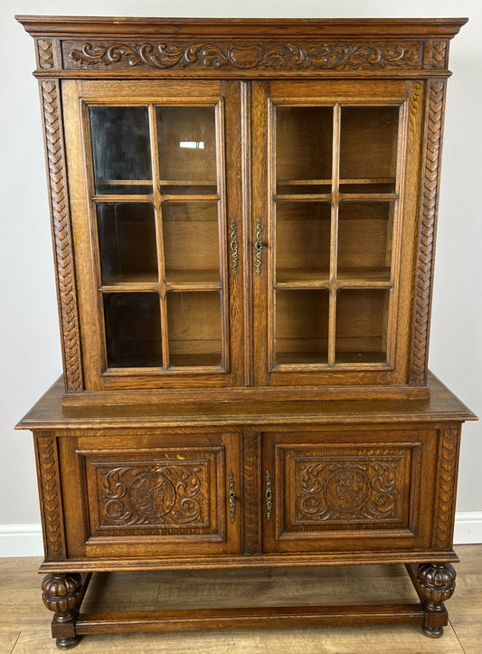 Bookcase Vintage French Oak Glazed Display Cabinet Carved Sideboard LOT 6257